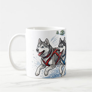 Taza De Café Equipo de Trineo de Huskies Corriendo en Invierno