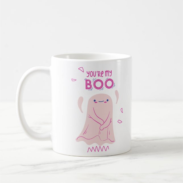 Taza De Café Eres mi boo lindo fantasma rosado Halloween (Izquierda)