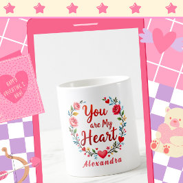 Taza De Café Eres mi corazón, flor romántica en blanco