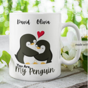 Taza De Café Eres mi pingüino - Parejas con nombre personalizad