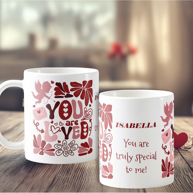 Taza De Café Eres Personalizado amada Romantic Valentine (You Are Loved Custom Romantic Valentine’s Coffee Mug)