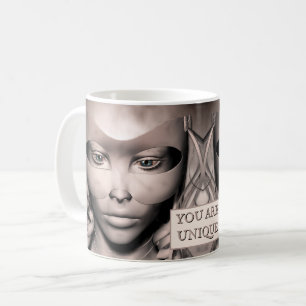 Taza De Café Eres Único. Mujer con mascarada