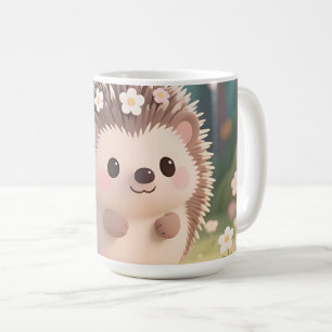 Taza De Café Erizo Adorable con Flores Bosque Kawaii