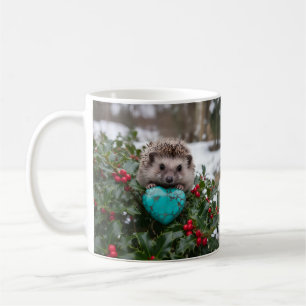 Taza De Café Erizo Adorable de Diciembre con Corazón Turquesa