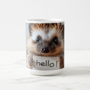 Taza De Café Erizo Adorable Sosteniendo Letrero de "¡Hola!"