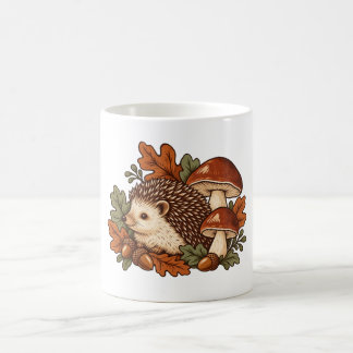 Taza De Café Erizo con setas y hojas de otoño