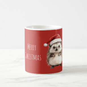 Taza De Café Erizo con sombrero de Navidad rojo