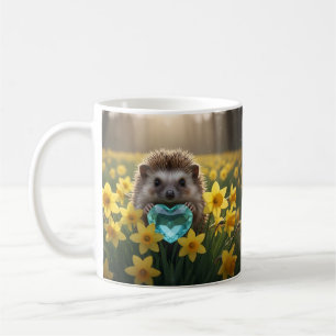 Taza De Café Erizo de marzo lindo con corazón de aguamarina