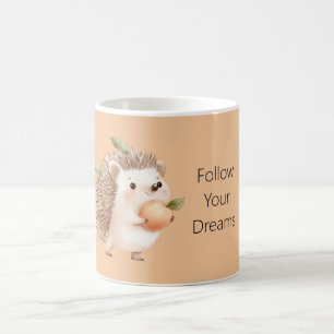 Taza De Café Erizo de melocotón hojas verdes sueños