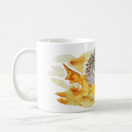 Taza De Café Erizo En Hojas De Otoño