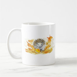 Taza De Café Erizo En Hojas De Otoño