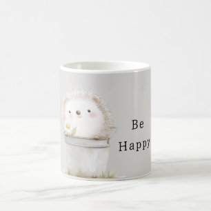 Taza De Café Erizo Feliz en Cubo con Flor de Margarita