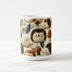Taza De Café Erizo y Patrón de Hongos del Bosque Encantador