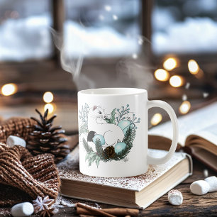 Taza De Café Ermine Blanco Copos de Nieve de Navidad Azules