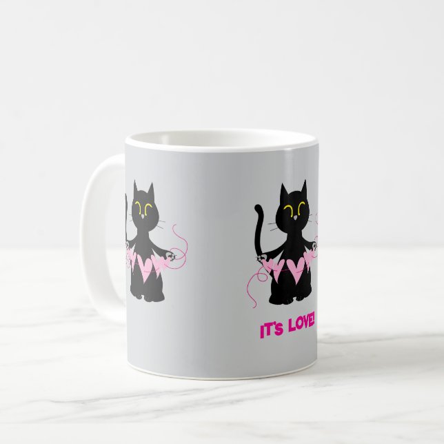 Taza De Café ¡ES AMOR! Gracioso gato negro (Anverso izquierdo)