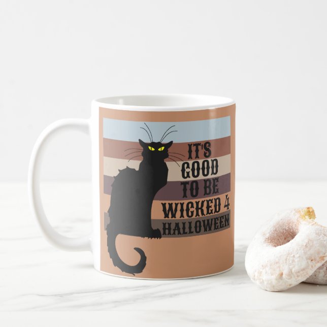 Taza De Café ES BUENO ESTAR MALEADO gato divertido de Halloween (Con donut)