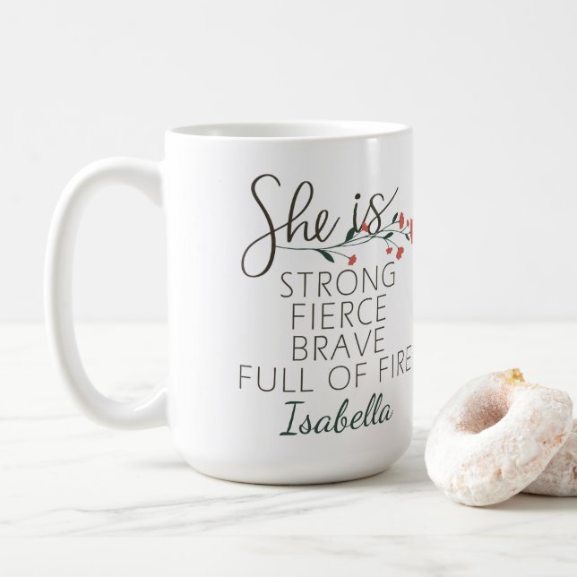 Taza De Café Es Fuertemente Feroz Valiente Nombre Personalizado (Con donut)