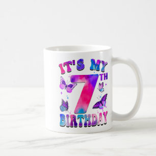 Taza De Café Es Mi Cumpleaños Número 7 Tema Mariposa 7 Años Par