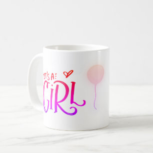 Taza De Café Es un Chica con globo rosa personalizado