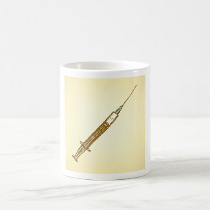 Taza De Café Esbozo de atención médica de jeringas de cosecha v
