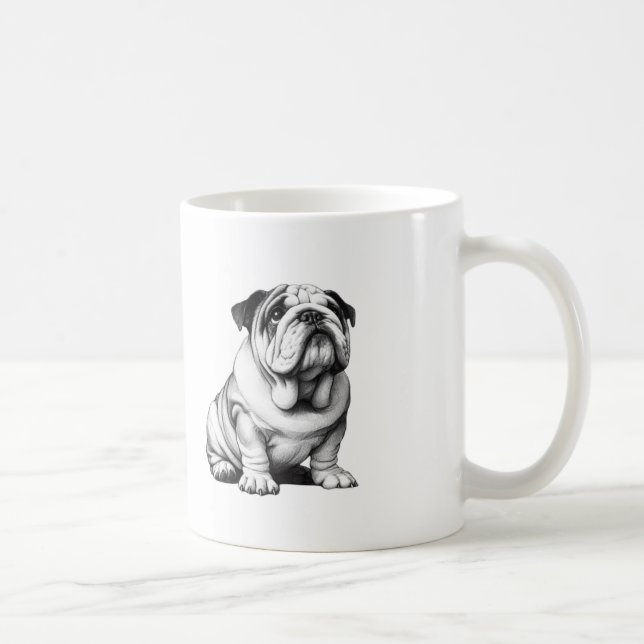 Taza De Café Esbozo de bulldog blanco y negro adorable (Derecha)