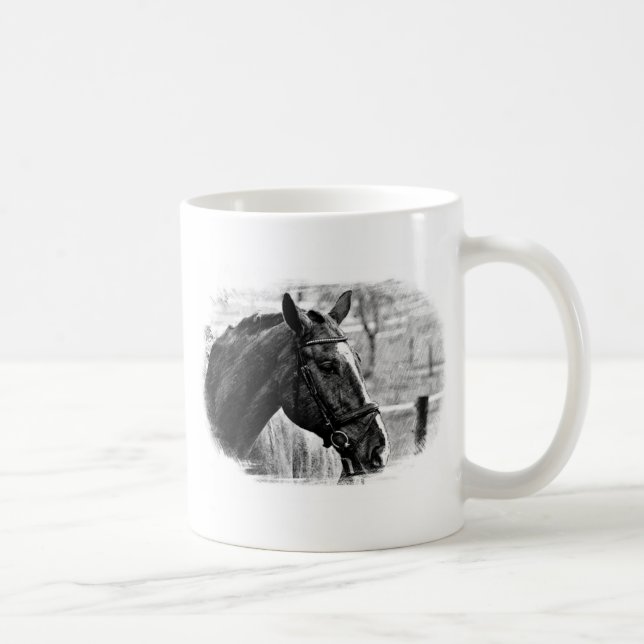 Taza De Café Esbozo de caballos blancos negros (Derecha)