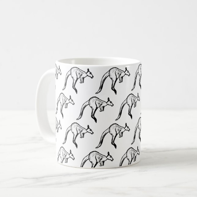 Taza De Café Esbozo de canguro en blanco y negro (Anverso izquierdo)