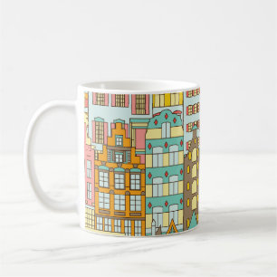 Taza De Café Esbozo de la ciudad Panorama: Casas impecables.
