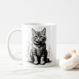 Taza De Café Esbozo de lápiz de gato corto