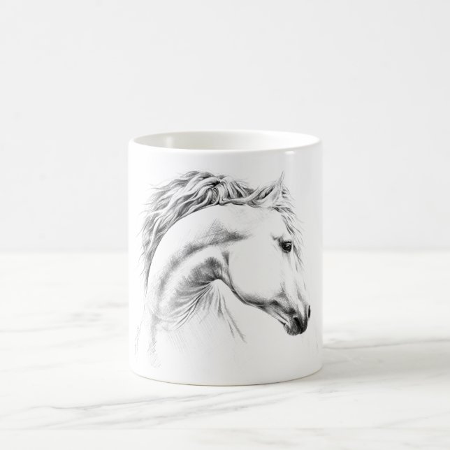 Taza De Café Esbozo de retrato de caballo dibujo arte ecuestre (Centro)