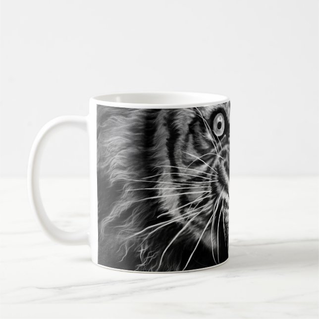 Taza De Café Esbozo de un tigre salvaje en negro y blanco, whie (Izquierda)