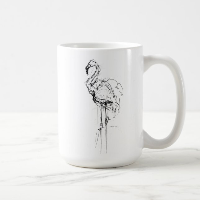 Taza De Café Esbozo elegante de flamencos tropicales (Derecha)