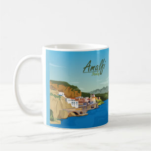 Taza De Café Esbozo panorámico Hand Drawn Amalfi Italia