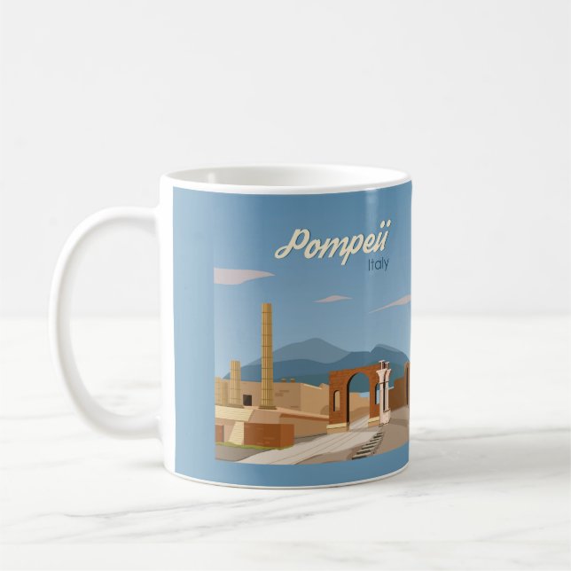 Taza De Café Esbozo panorámico Pompeya Pompeya Italia dibujado  (Izquierda)