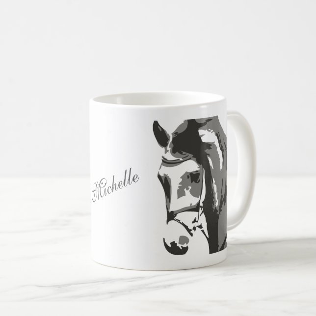 Taza De Café Esbozo personalizado de cabeza de caballo en gris (Anverso derecho)