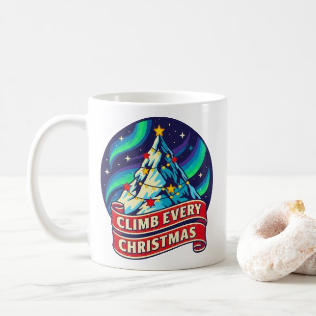 Taza De Café Escalar cada Navidad diseño de montaña (Con donut)