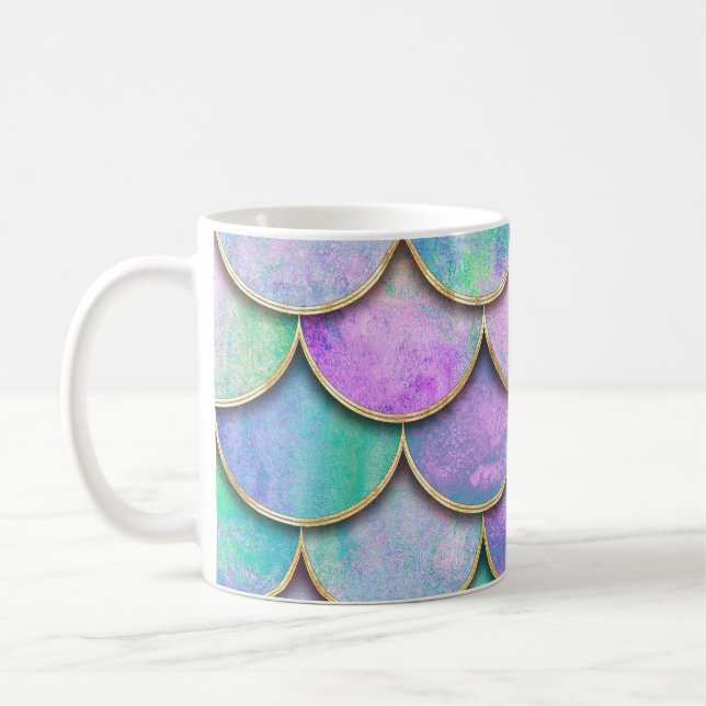 Taza De Café Escalas de sirena: patrón de onda de acuarela. (Izquierda)