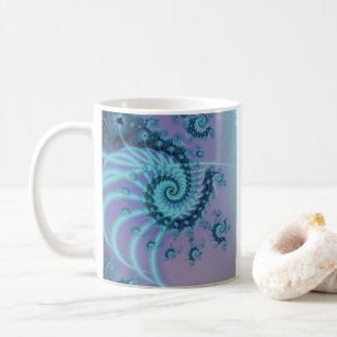 Taza De Café Escalera espiral   Arte fractal azul y rosa