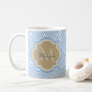Taza De Café Escamas de pez azul claro Art Deco Tan Monograma N