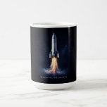 Taza De Café Escape Velocity Rocket Mug<br><div class="desc">Launch your day into orbit with this Escape Velocity space rocket mug. Featuring a clean, modern illustration of a stylized realistic rocket blasting off into deep space, this design combines premium sci-fi aesthetics with a dark cosmic background and subtle star details. The minimalist typography and high-contrast composition make this mug...</div>
