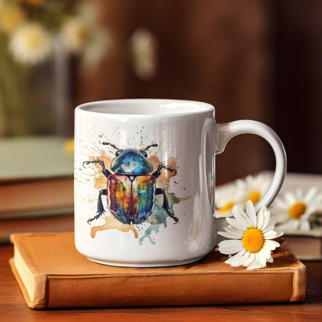 Taza De Café escarabajo vibrante colorido en acuarela (Subido por el creador)