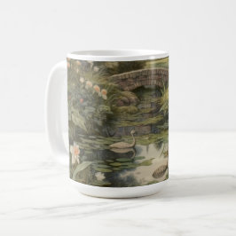 Taza De Café Escena botánica de cisnes en un jardín inglés