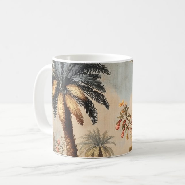 Taza De Café Escena Botánica Vintage con Palmeras (Anverso izquierdo)