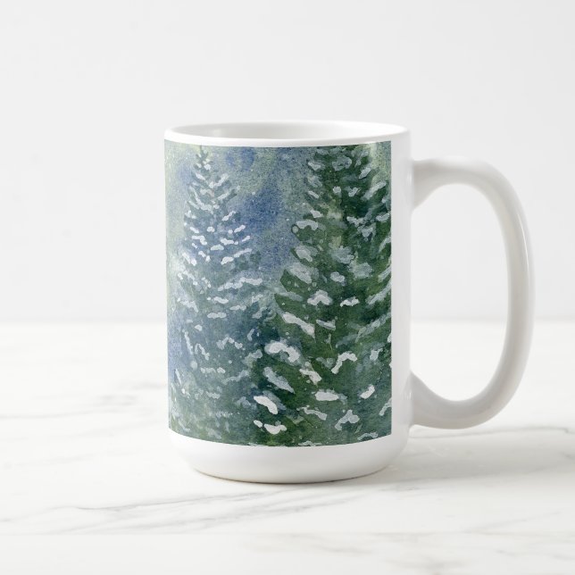 Taza De Café Escena de acuarela del bosque nevado (Derecha)