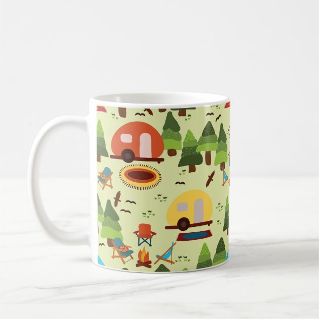 Taza De Café Escena de camping - caravana, sillas de camping, c (Izquierda)