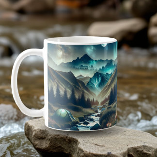 Taza De Café Escena de camping con montañas y carpas