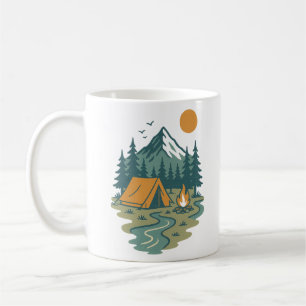 Taza De Café Escena de Camping Vintage en la Montaña Aventura a