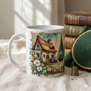 Taza De Café Escena de colcha de retales de duende de cabaña