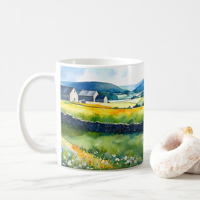Taza De Café Escena de Dalehaven en Yorkshire Dales (Con donut)