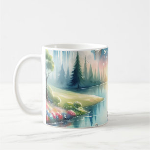 Taza De Café Escena de fantasía de la Tierra del arcoíris capri